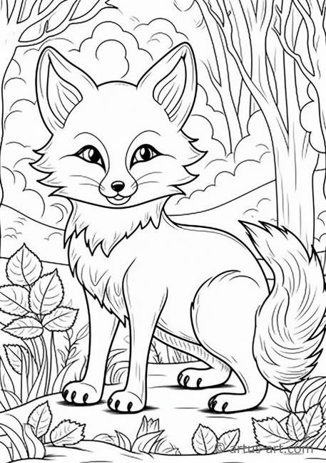 Cute Red Fox Coloring Page For Kids